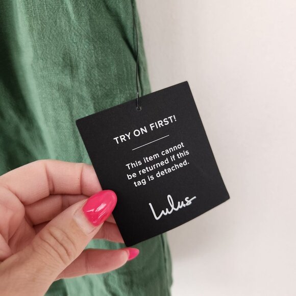 NWT Lulus Al Fresco Evenings Off the Shoulder Green Shift Dress Boho Women's M - Picture 5 of 7